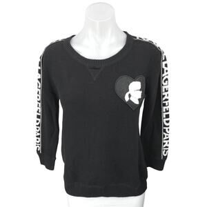 Karl Lagerfeld Women's Black Heart Portrait Patchwork Long Sleeve Sweater Top XS